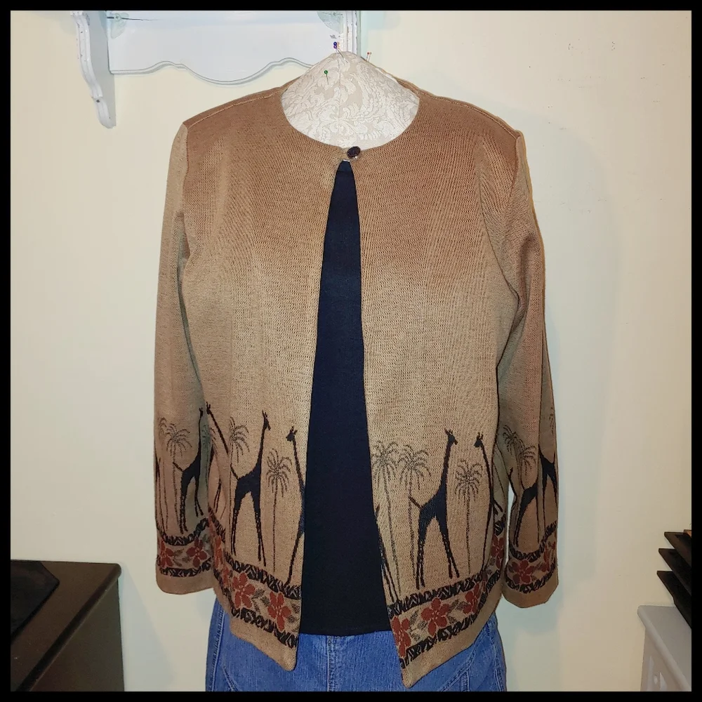 Alfred Dunner Giraffe Print Faux Cardigan - Picture 1 of 5